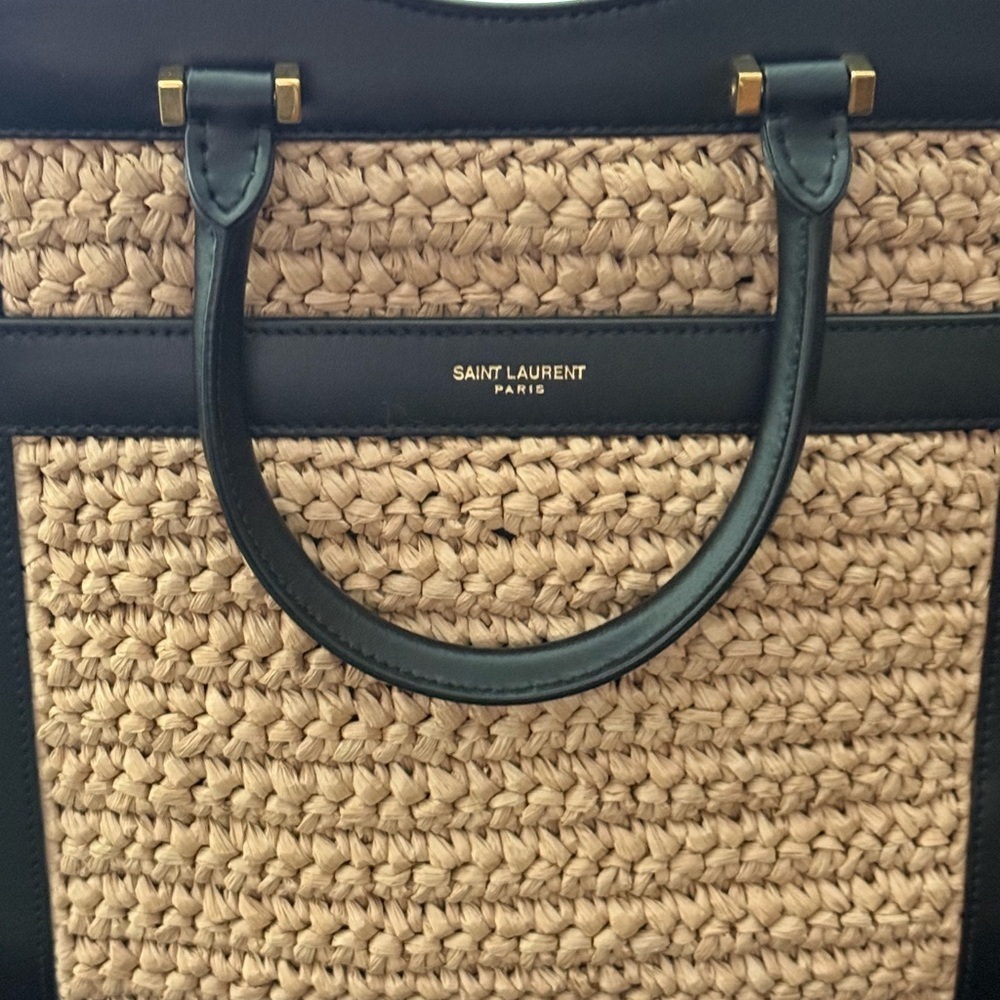 Saint Laurent woven raffia  and black calfskin leather handbag NWOT - Picture 7 of 10